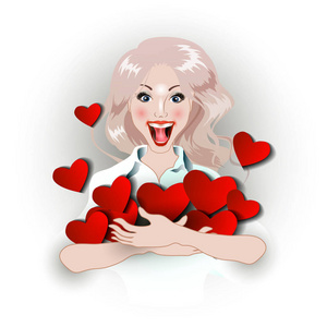 快乐的女孩环抱的心照片