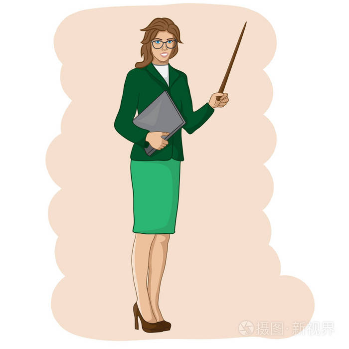 女性的性格,微笑着的年轻老师的肖像.矢量图