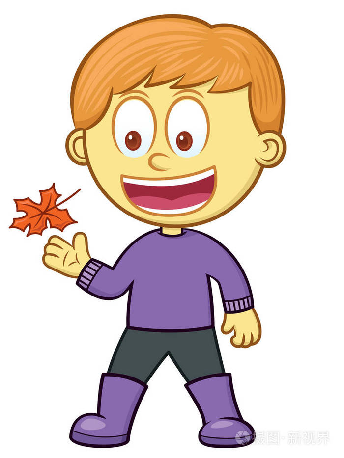 秋天的衣服卡通插图上白色孤立的男孩