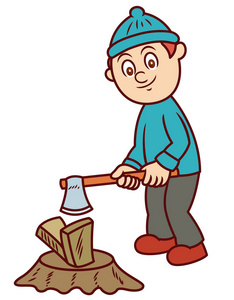 男子砍柴斧卡通插画照片