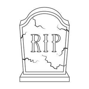 在白色背景上孤立的大纲样式的墓碑图标.葬礼仪式象征股票矢量图照片