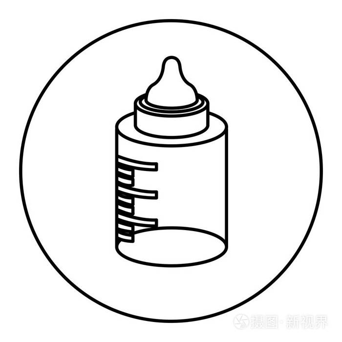 单色轮廓与圆形框架中的婴儿奶瓶插画-正版商用图片0x4lsm-摄图新视界
