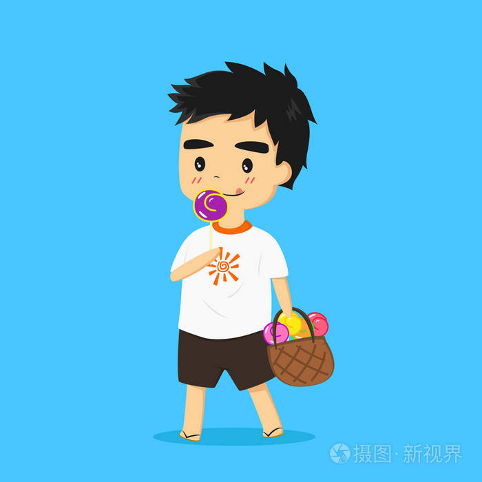 小男孩吃棒棒糖矢量图