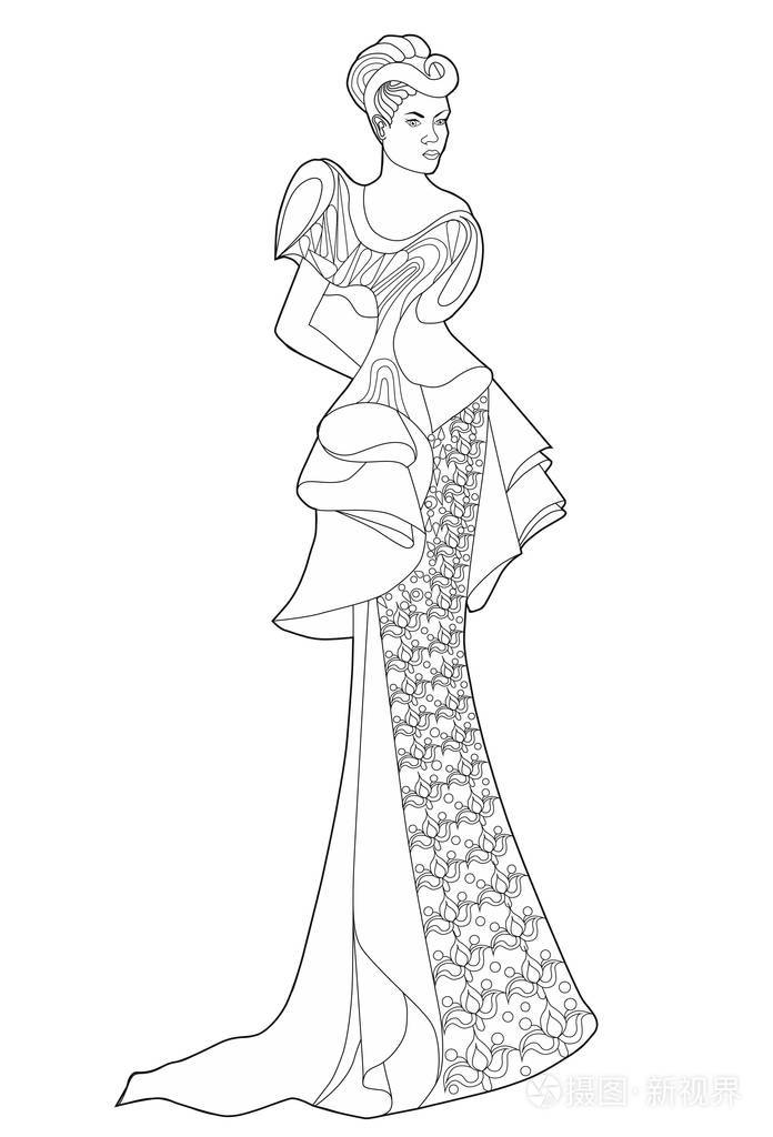 穿着长裙子的女人插画-正版商用图片0x4q30-摄图新视界
