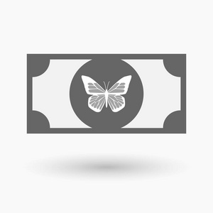 一只蝴蝶孤立的纸币