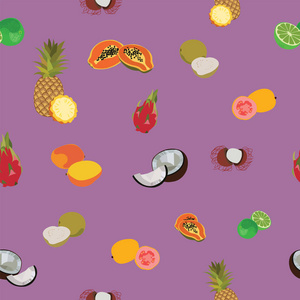 异国情调的热带水果紫色无缝图案背景