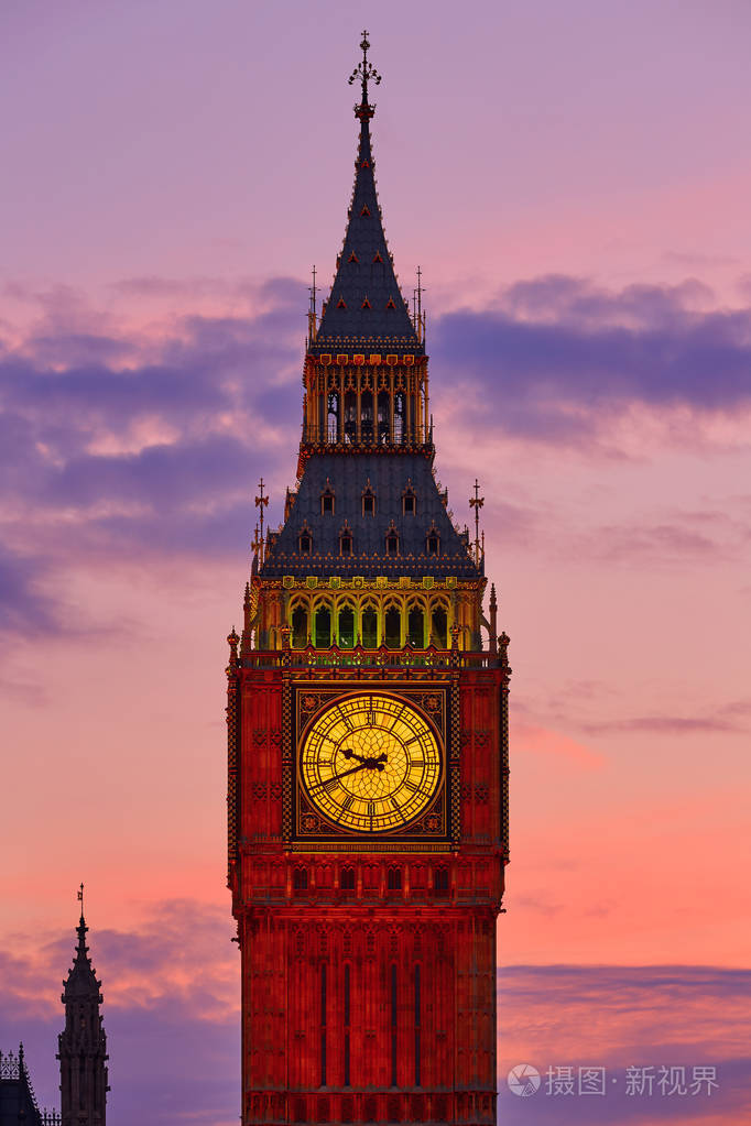 日落英国伦敦大本钟
