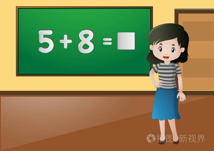 在教室里老师教数学插画-正版商用图片0x54xs-摄图新视界