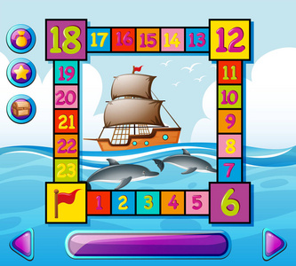 船舶与海上海豚桌游模板插画