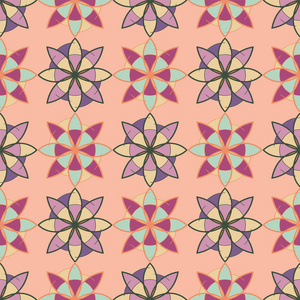 无缝的几何图案，上面放着紫罗兰色 淡紫色和薄荷花粉红色背景