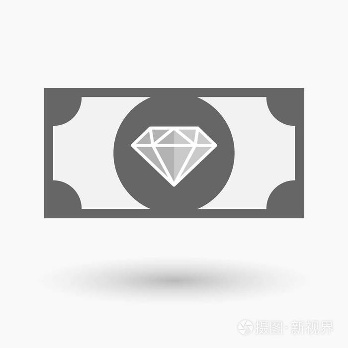 一颗钻石孤立的纸币