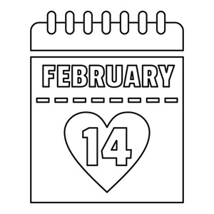 2 月 14 日的日历图标，大纲样式