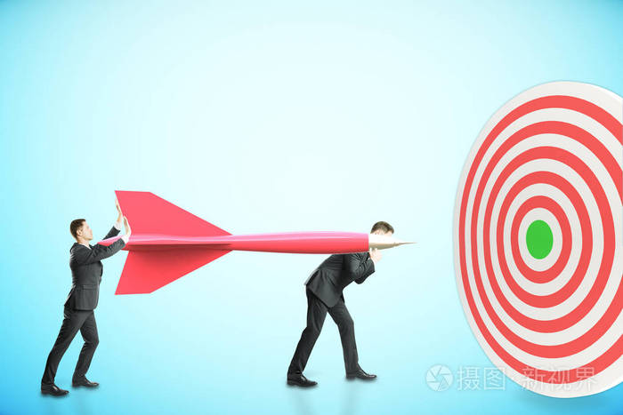 针对在蓝色背景上的飞镖的两个商人靶向性的概念3d渲染