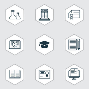 9 教育图标集。包括学历 毕业 证书和其他符号。漂亮的设计元素