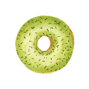 洒上孤立的水彩绿色甜甜圈