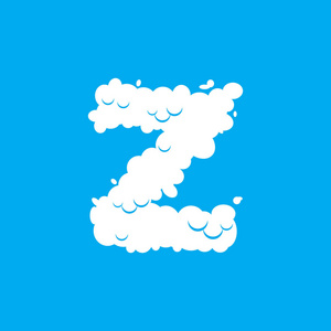 字母 Z 云字体符号。白色字母符号在蔚蓝的天空