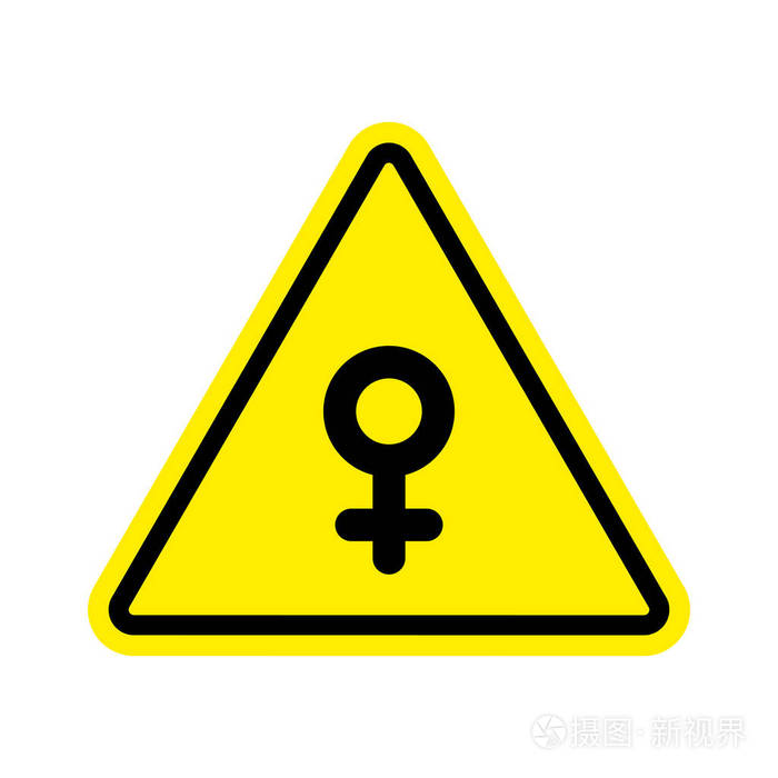注意女人.在黄色三角形上的女性标志.道路标志 cauti