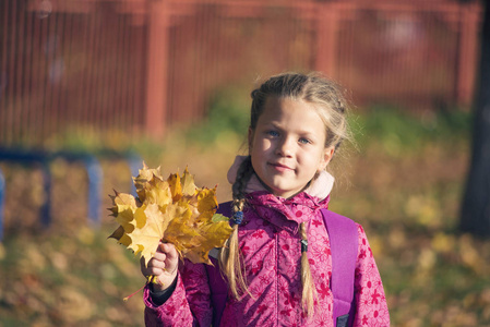 女孩与叶子堆