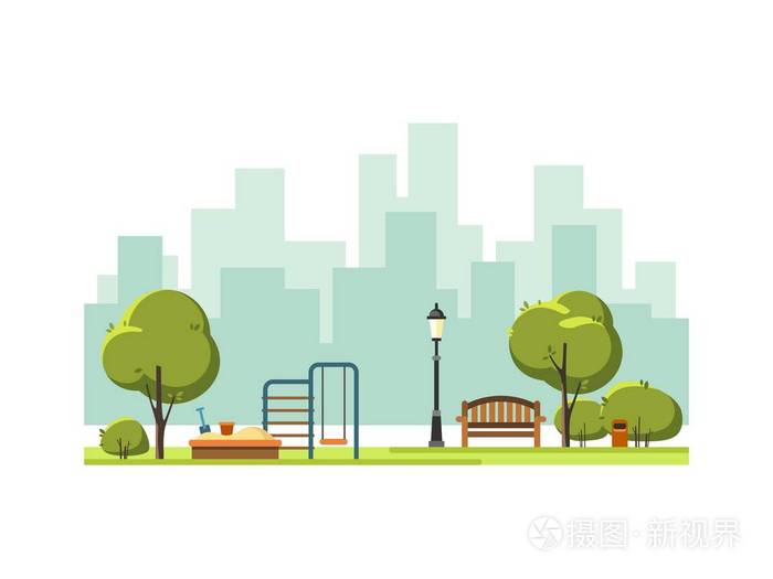 在儿童游乐场的城市的公共公园.矢量图