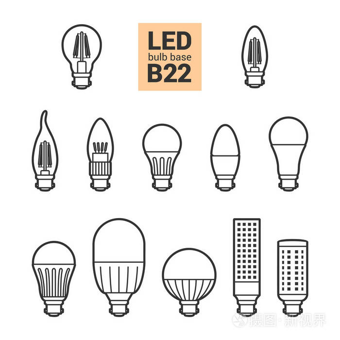 led灯b22灯泡矢量轮廓图标集