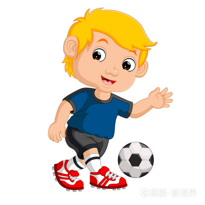 卡通男孩在踢足球
