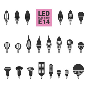 Led 的灯泡 E14 矢量轮廓图标集