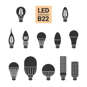 Led 的灯泡 B22 矢量轮廓图标集