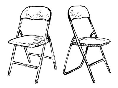 两折椅上白色背景分离。在素描风格的矢量图