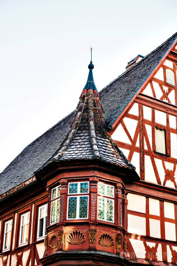 在滕堡的德国风格的民居.德国巴伐利亚州的欧洲建筑民居