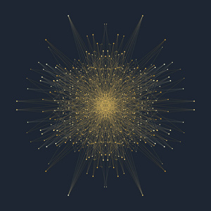 分形元素与连接的线和点。大数据复杂。虚拟背景通信或粒子化合物。数字数据可视化，最小的数组。线丛。矢量图