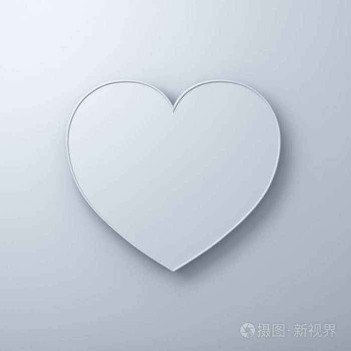 白墙背景与阴影,情人节背景上的白色心形.3d 渲染