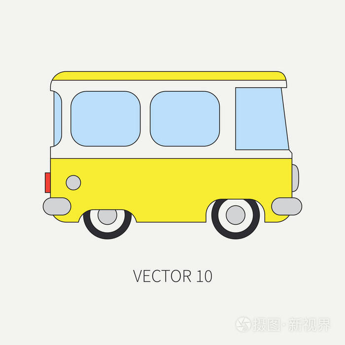 线平面向量颜色图标小巴的士车 商用车 卡通的复古风格 运输 旅游家庭范 长距离的旅行 路 插图和为您的设计元素插画 正版商用图片0x6gdw 摄图新视界