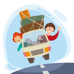 汽车穿越乘汽车,一次旅行,穿越一段旅程.矢量照片