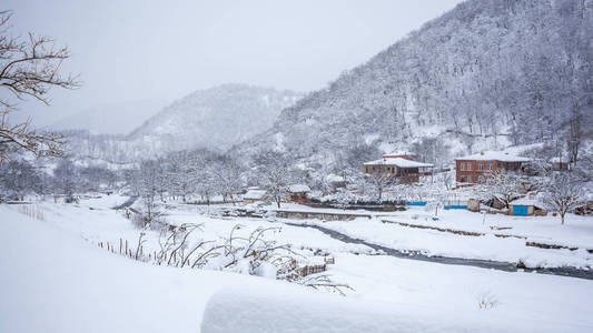 在佐治亚州里科塔关口被雪覆盖的村庄