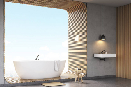 浴室配有木头的侧视图