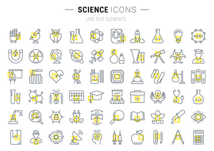 设置矢量扁线图标科学