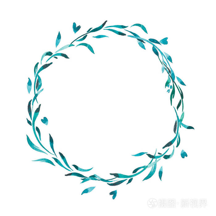 水彩插图 绿色的叶子编成的花冠照片 正版商用图片0x6q7i 摄图新视界 水彩插图 绿色的叶子编成的花冠照片 正版商用图片0x6q7i 摄图新视界