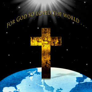 基督教世界基督教金色的十字架上世界,因为神爱世人照片