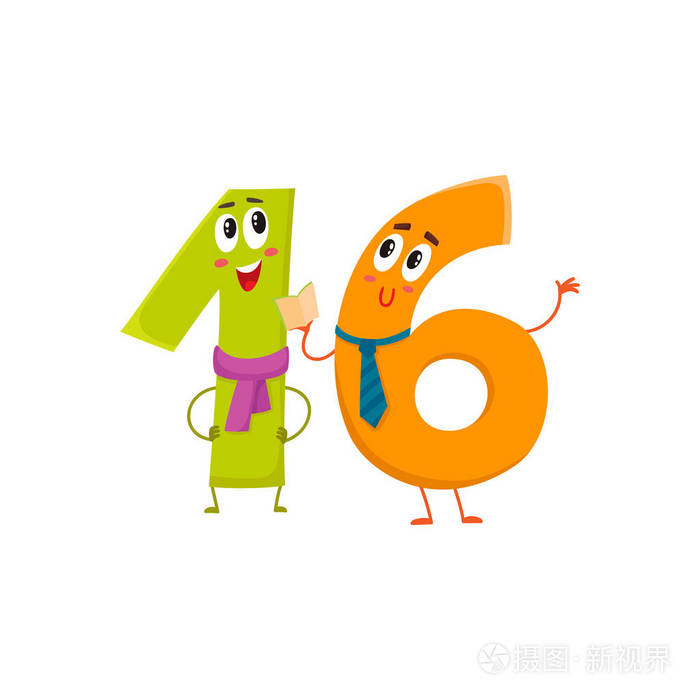2 数字字符,生日问候卡通数字组的可爱和有趣的彩色数字字符,白色背景