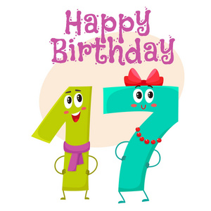 生日快乐矢量问候卡设计与十七个数字字符照片