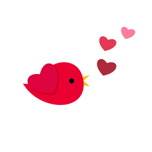 可爱的鸟与心在情人节一天图标矢量