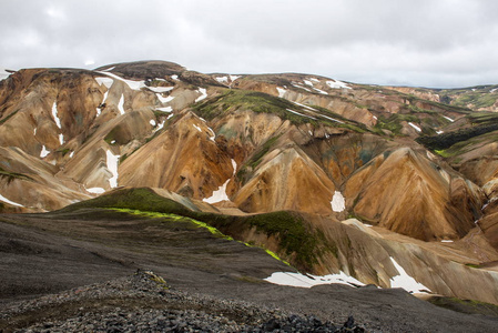 五颜六色的 Landmanallaugar 山，在 Fajllabak 储备