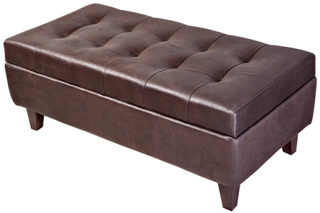 现代，暗褐色，按钮丛生的软垫的人造革板凳奥斯曼