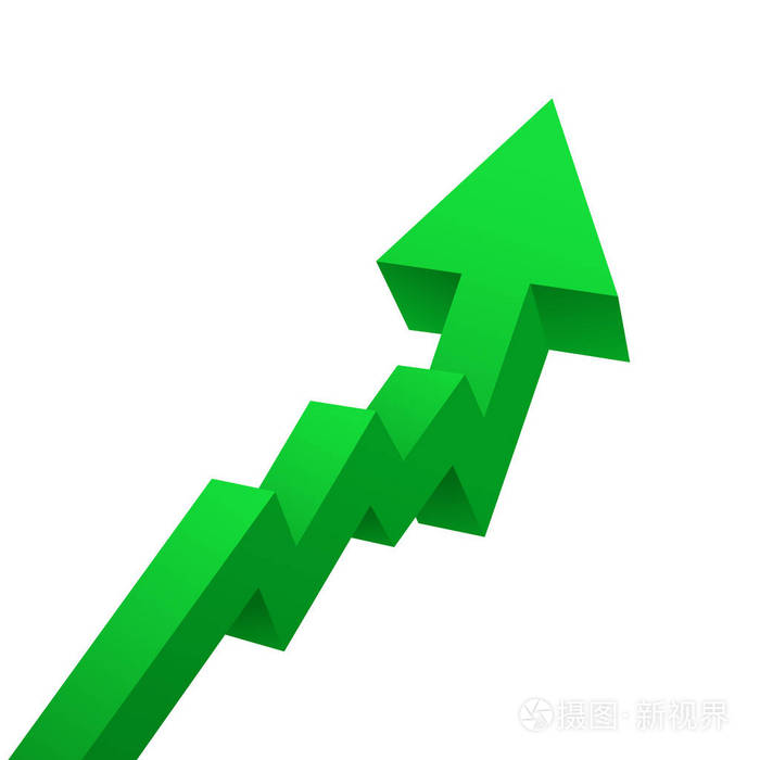 绿色箭头图上升向上分离在白色背景上