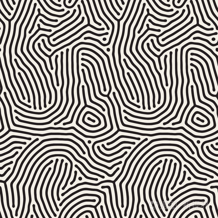 插画 有机的不规则圆形的线条.矢量无缝黑色和白色花纹.eps