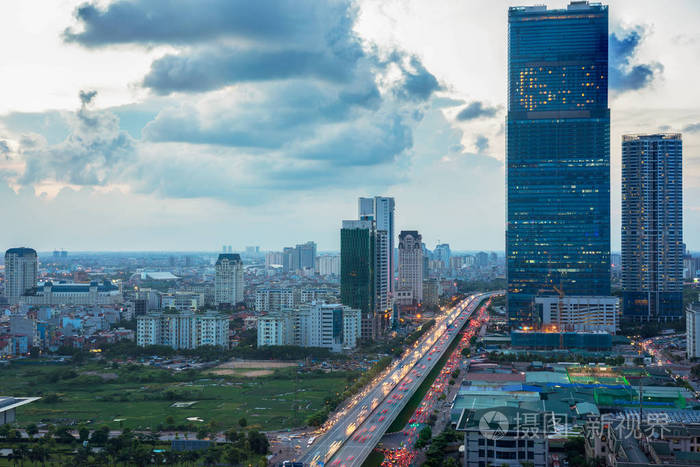 河内城市夜间景观鸟瞰图