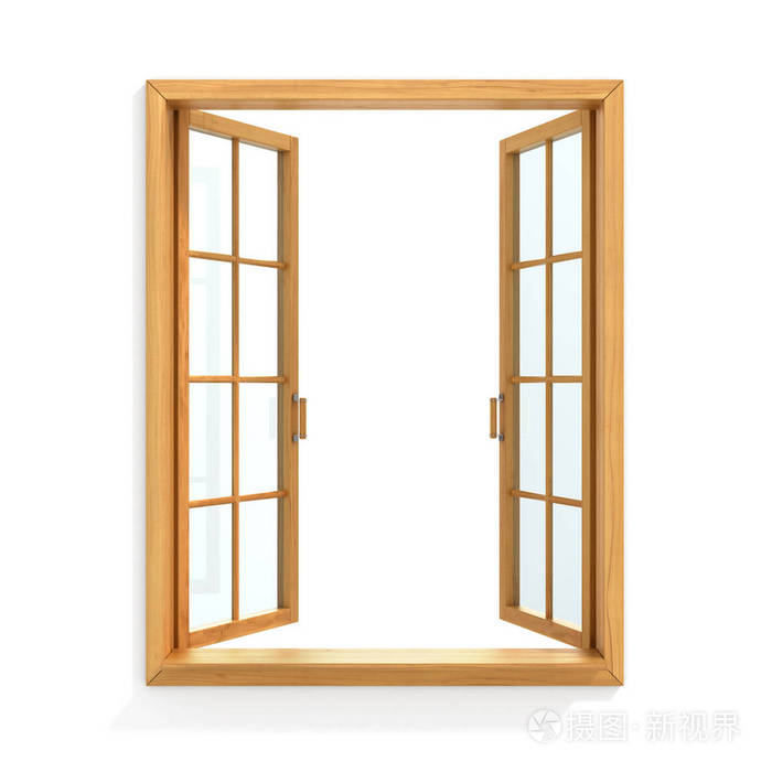 打开木窗孤立在白色背景上