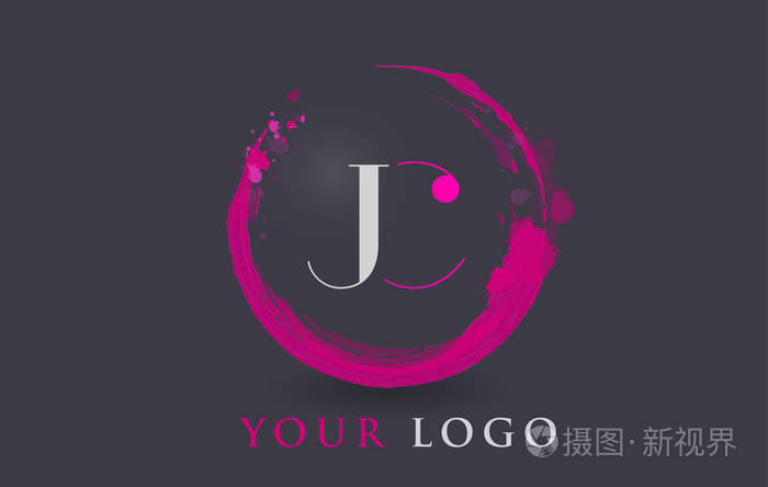 jc字母标志圆紫色飞溅刷概念