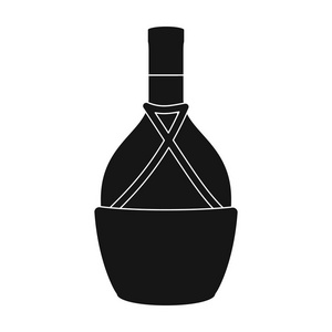 一瓶葡萄酒中孤立在白色背景上的黑色风格的图标。葡萄酒生产符号股票矢量图
