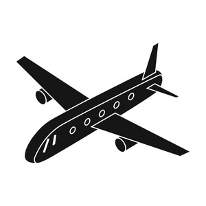 飞机在孤立的白色背景上的黑色风格的图标。交通标志股票矢量图